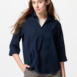 Uniqlo Women's Dark Blue Skipper Collar Blouse